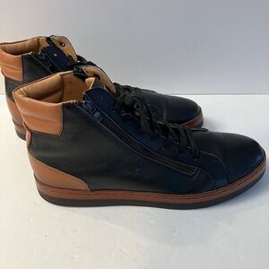 Steven‎ Land Leather High top Sneaker Black Leather With Brown Trim Men's 13